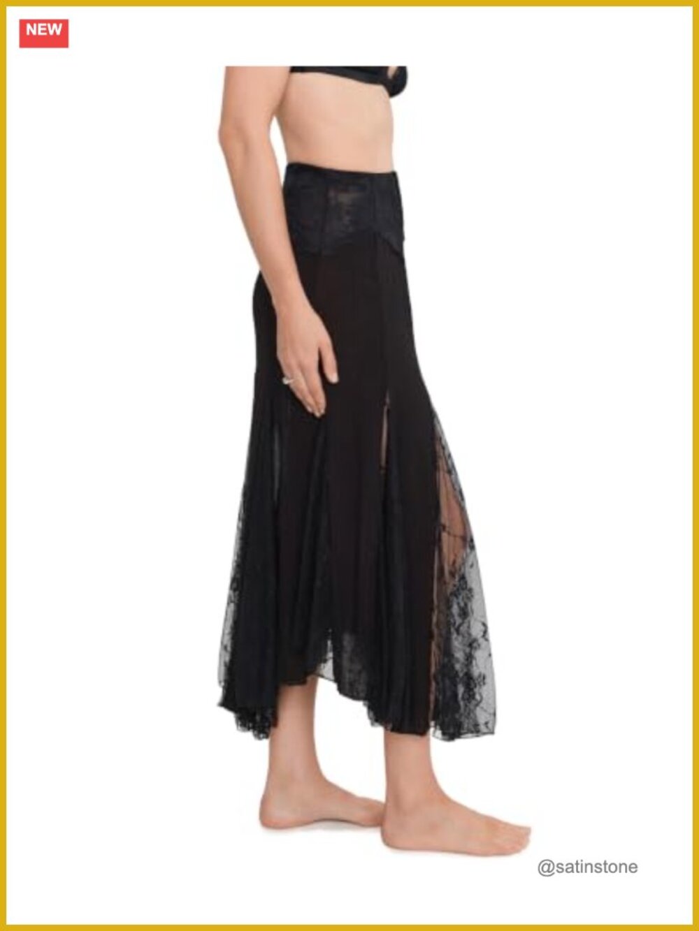Flowy A-line Half Slip with Zigzag Lace, Sheer Mesh, Nylon - Picture 2 of 4